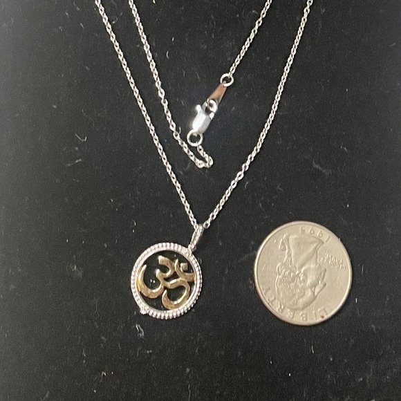NWT Judith Ripka Two-Tone Om Necklace with White Topaz Accents. 18” - Picture 6 of 7